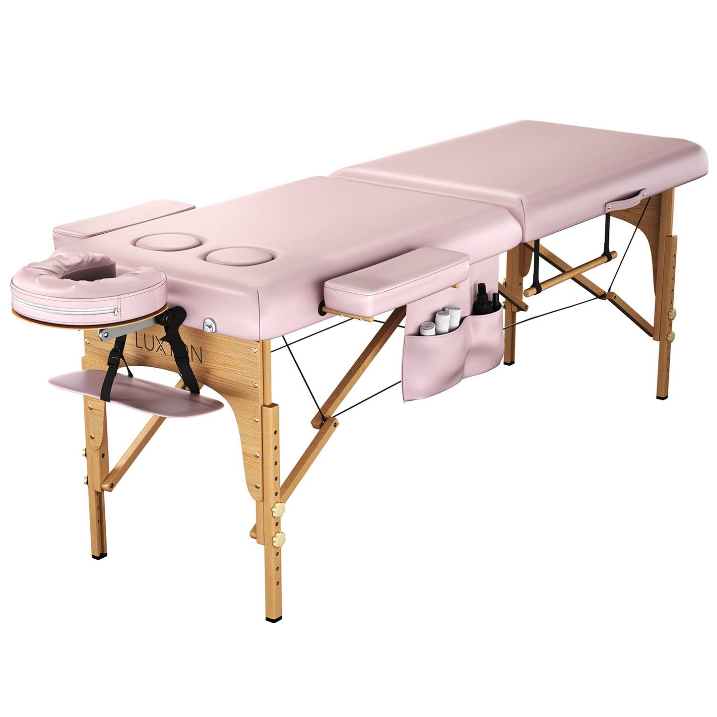 Luxton Home Women’s Premium Memory Foam Massage Table with Custom Breast Holes and Custom Sheets - Rolling Carrying Travel Case - Easy Set Up - Foldable & Portable