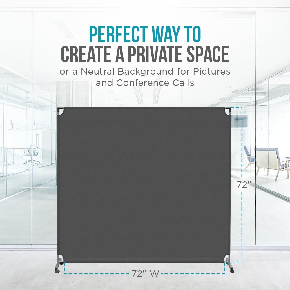 Steel-AID 72-inch Rolling Privacy Room Divider - Freestanding Office Wall Partition with Non See-Through Blackout Screen - Sturdy & Durable Iron Frame - Rolling Wheels - Black, White, Gray & Blue