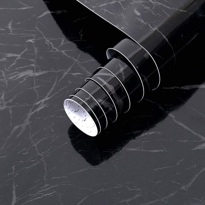 Arthome Black Marble, 11.8x100 Inches Peel and Stick Wallpaper, Marble Contact
