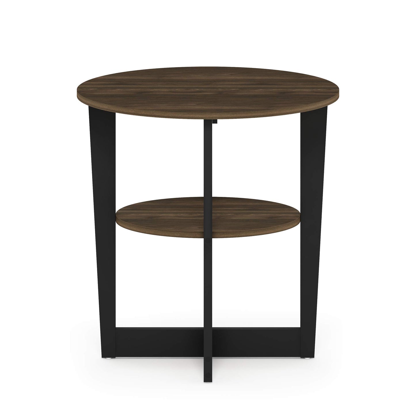 Furinno JAYA Side Table, 2-Tier Round Modern End Table with Oval Tabletop, Night Stand, Bedside Table with Open Shelf, for Living Room, Bedroom, Columbia Walnut