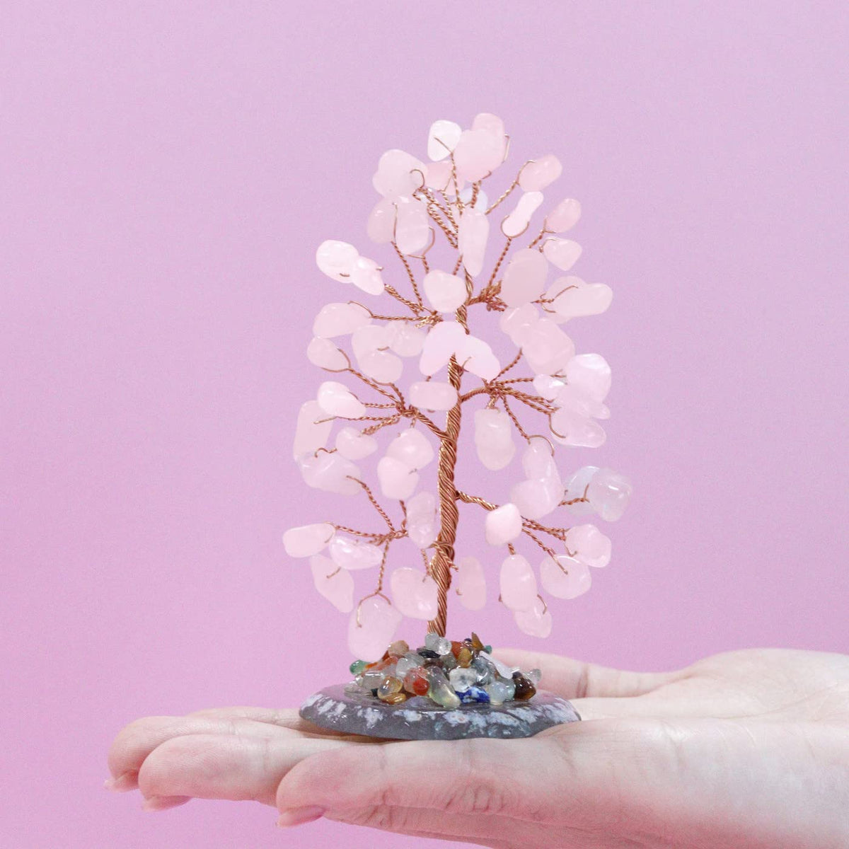 2" Rose Quartz Elephant Decor and Crystal Tree of Life Healing Crystal Cute Polished Natural Stone Hand-Carved Statue Figurines Energy Hippie Home Room Office Desk Decoration Gifts for Women Men