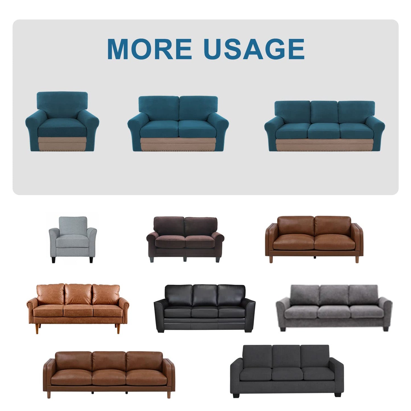 H.VERSAILTEX Multi-Pieces Chair Covers Stretch Couch Covers Form Fitted Seat and Back Cushions Covers (1 Seat Cover Plus 1 Back Cusion Cover, Bonus 2 Armrest Covers), Deep Teal