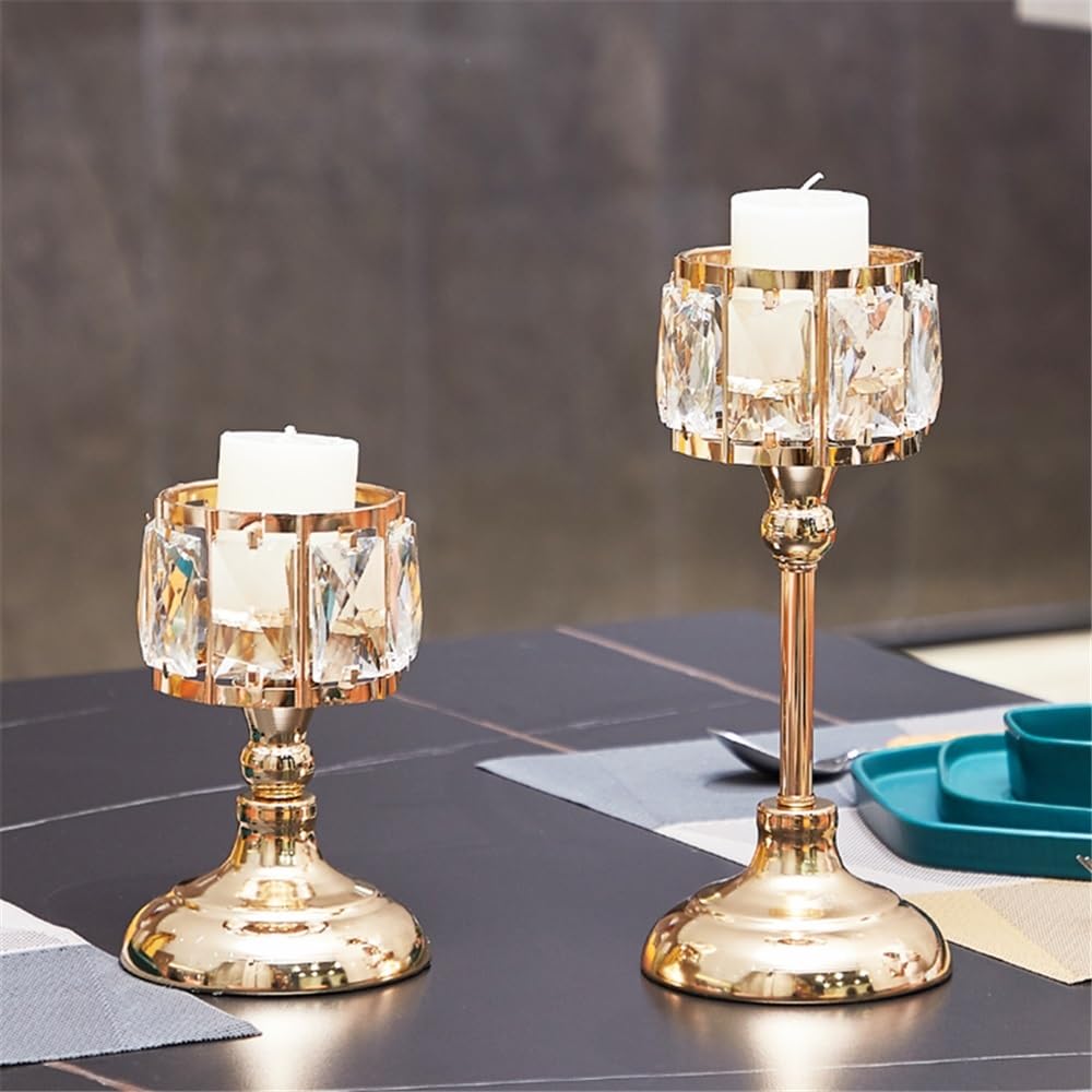 Candle Sconces Simple Iron Glass Candlestick Modern Table Decoration Ornaments Candle Holder Gift Candle Stand/Display Candelabra(Gold,Medium)