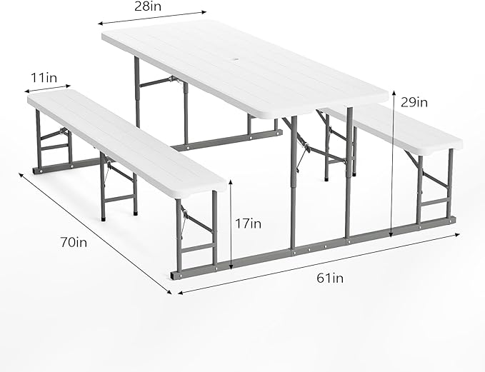 VINGLI Folding Picnic Table and Bench Set, Portable Outdoor Dining Furniture