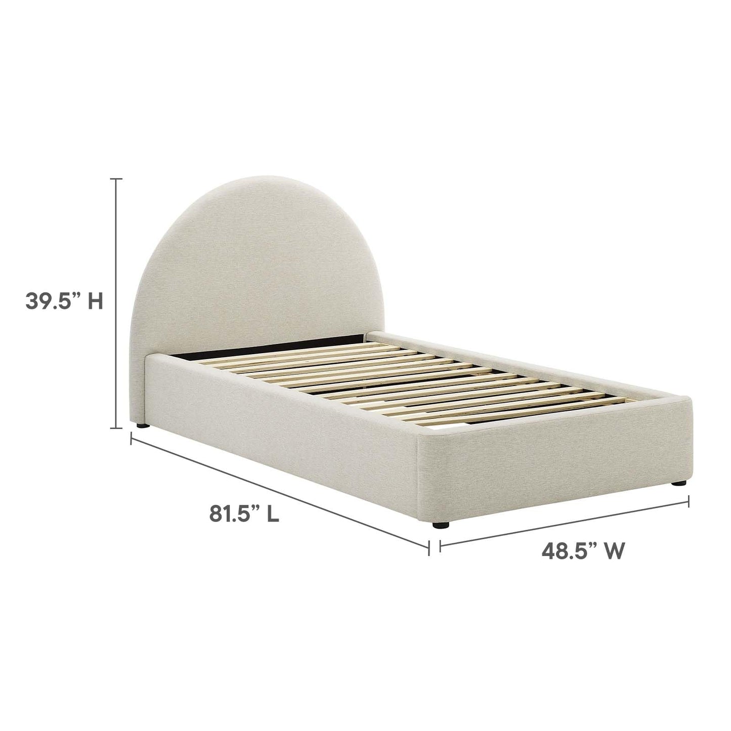 Modway Resort Twin Size Platform Bed with Arch Shaped Round Headboard in Heathered Weave Ivory, Woven Heathered Fabric Upholstery, Soft Cloud Bed Frame, No Box Spring Needed, Strong Wood Slats