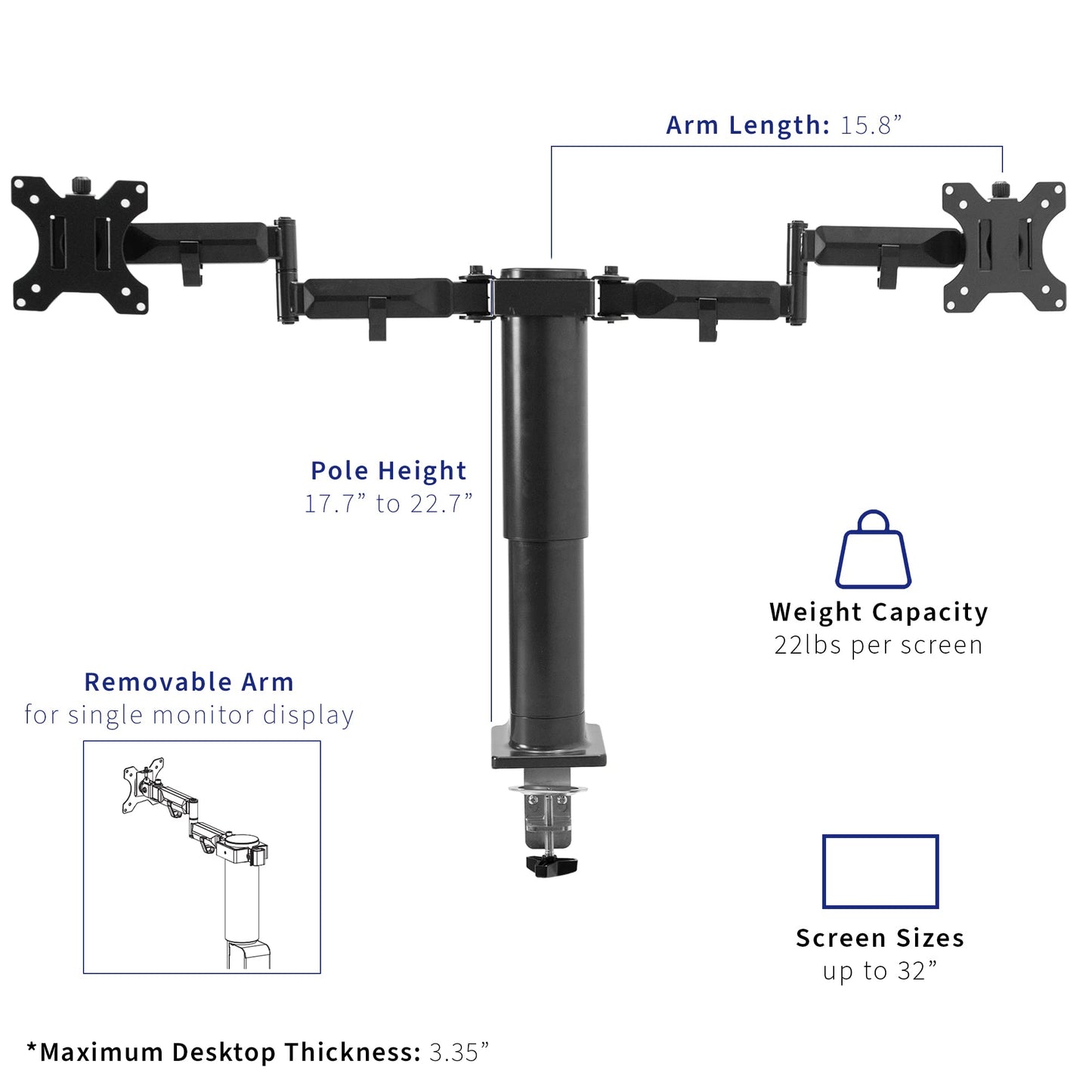 VIVO Integrated 63 x 32 Inch Electric Standing Desk and Motorized Dual Monitor Mount, 1 Touch Height Adjustment, Fits up to 32 inch Monitor Screens, Memory Control Pad, Black, DESK-KIT-SET1B