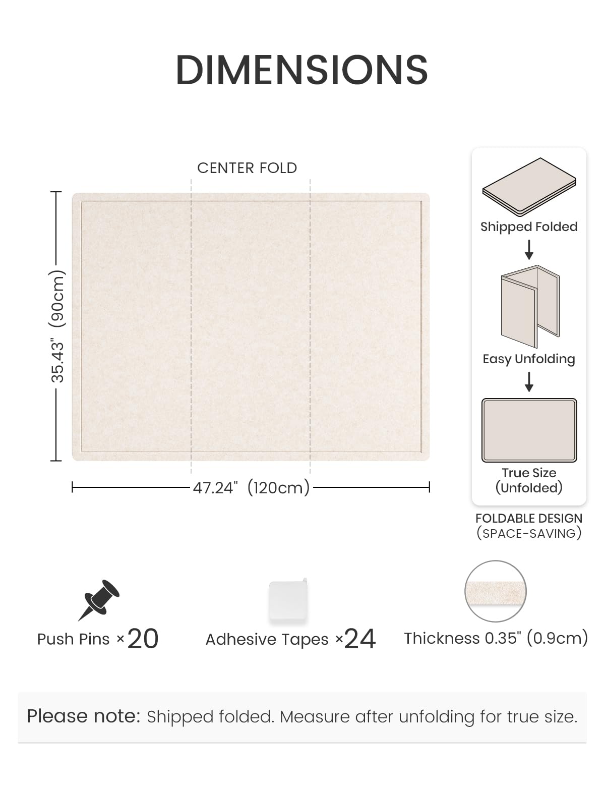 Fluxynara Large Bulletin Board, 47.2" x 35.4" Cork Board Alternative with 24 Safe Removable Adhesive Tabs, Foldable Felt Pin Board for Home Office, Classroom, Bedroom,Entryway for Walls—Oatmeal
