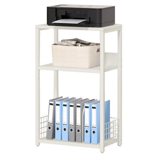 LELELINKY White Side Table,Small Printer Stand with Storage Shelf,3 Tier Industrial Bedside Tables,Vinyl Record Player Stand,Modern Sofa Night Stands for Living Room Bedroom Office Small Spaces