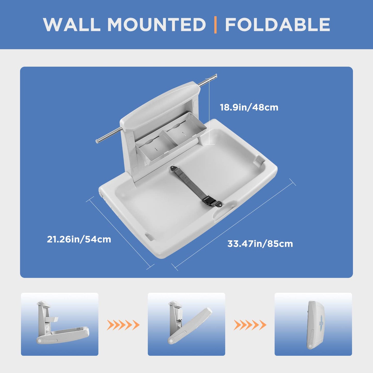 PLUSSEN Commercial Baby Changing Station Wall Mounted, Horizontal Fold-Down Baby Changing Table, Heavy Duty 200lb Capacity, Space Saving Diaper Changing Station for Restroom & Public Facilities
