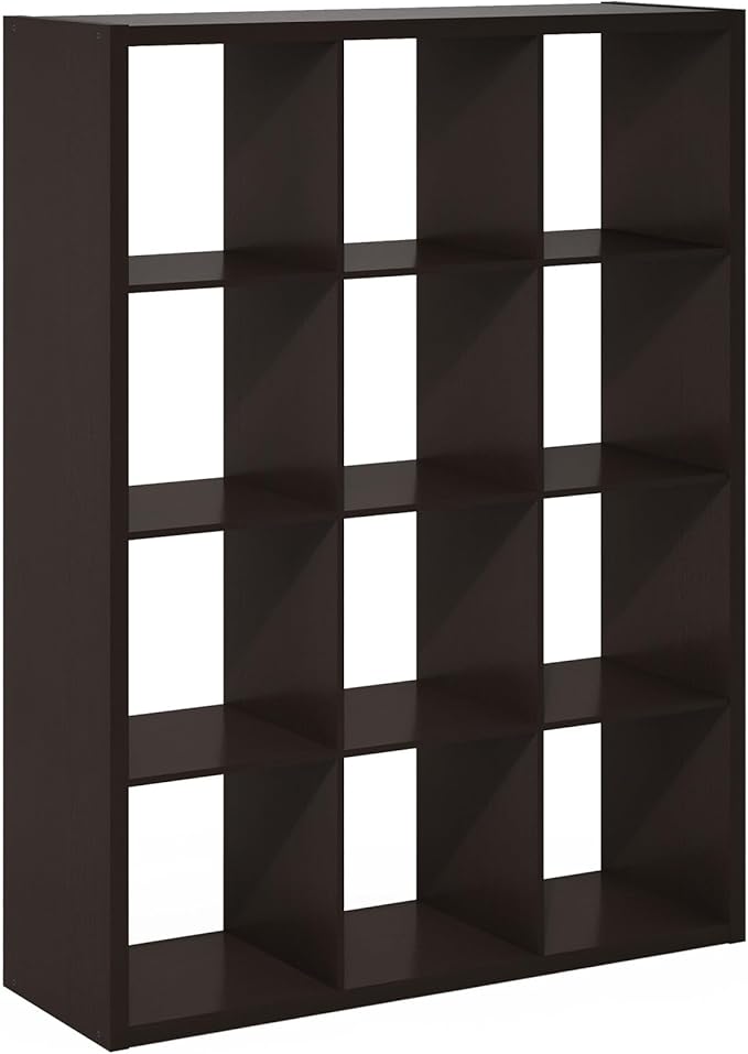 Furinno Cubicle Book Shelf, 12-Cube Bookshelf, Extra Thick Frame Reversible