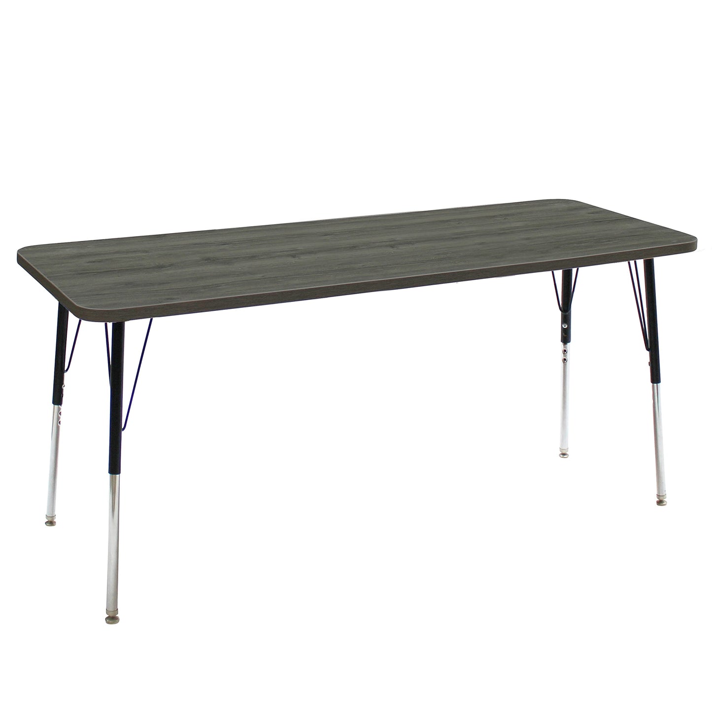 FDP La Madera Rectangle Activity Table (24 x 72 inch), Standard Legs with Swivel Glides, Adjustable Height 19-30 inches Modern Professional Woodgrain Tabletop - Gray Wood/Black
