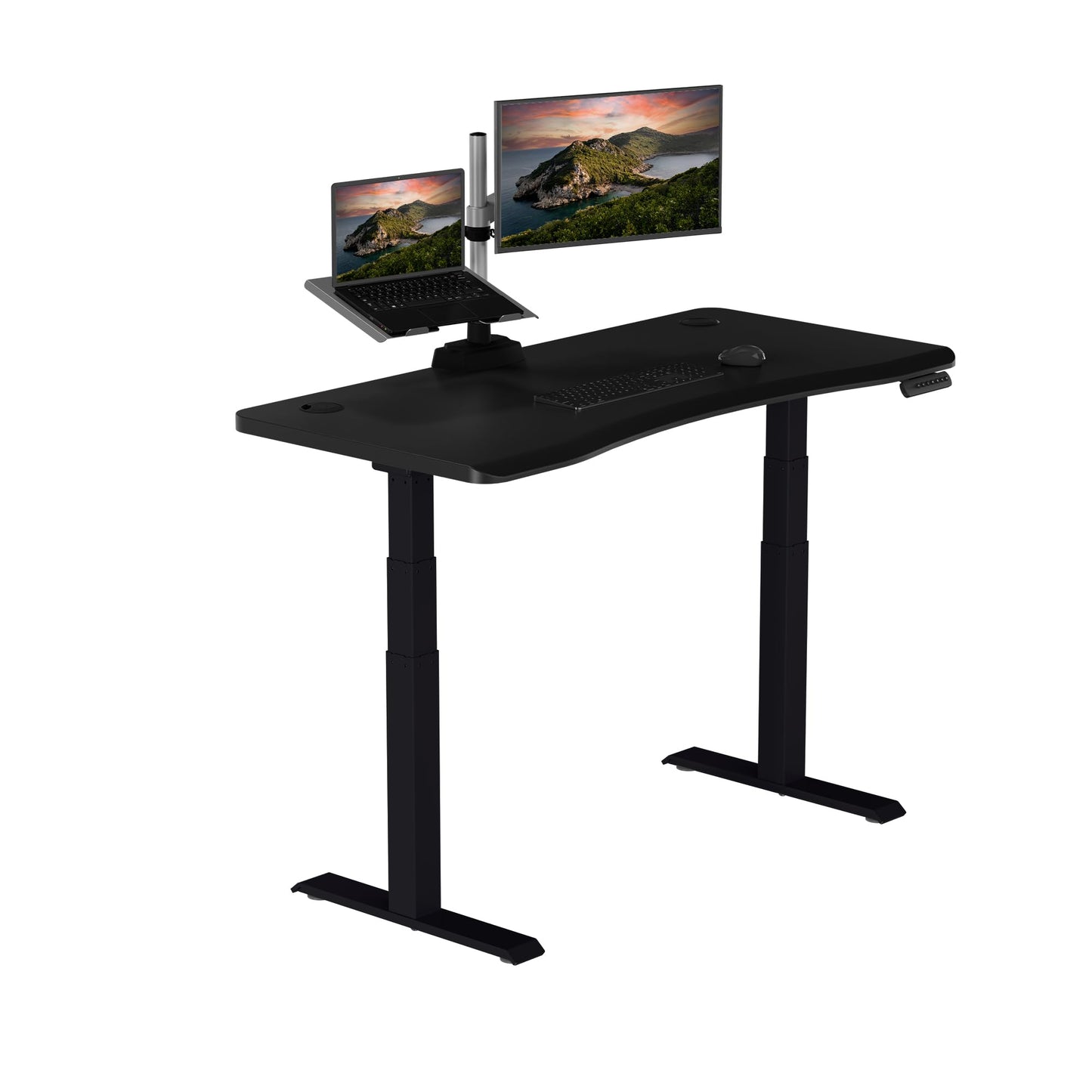 Vari Ergo 54x26 Electric Standing Desk + Height Adjustable Sit-Stand Desk + Curved Waterfall Edge, 4 Memory Settings, Quick Assembly, Cable Management, 200 lb Capacity – Black/Black Legs(2 Boxes)