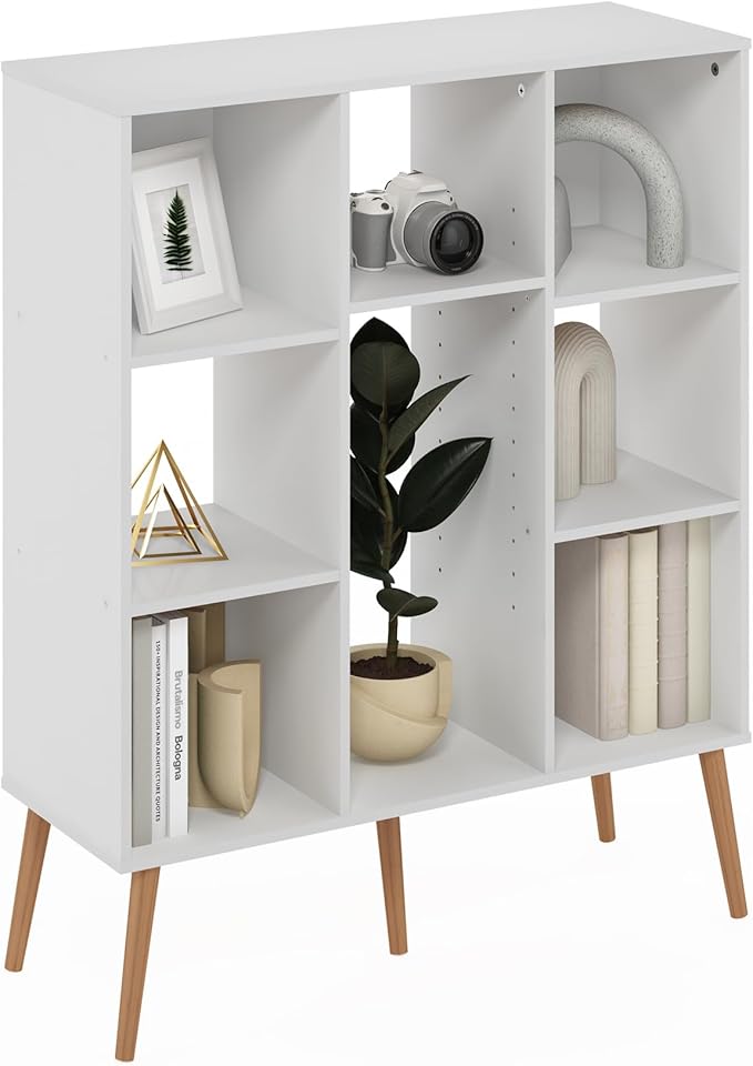 Furinno Claude Mid Century Style Book Shelf, 8-Cube Bookshelf, Cube Storage