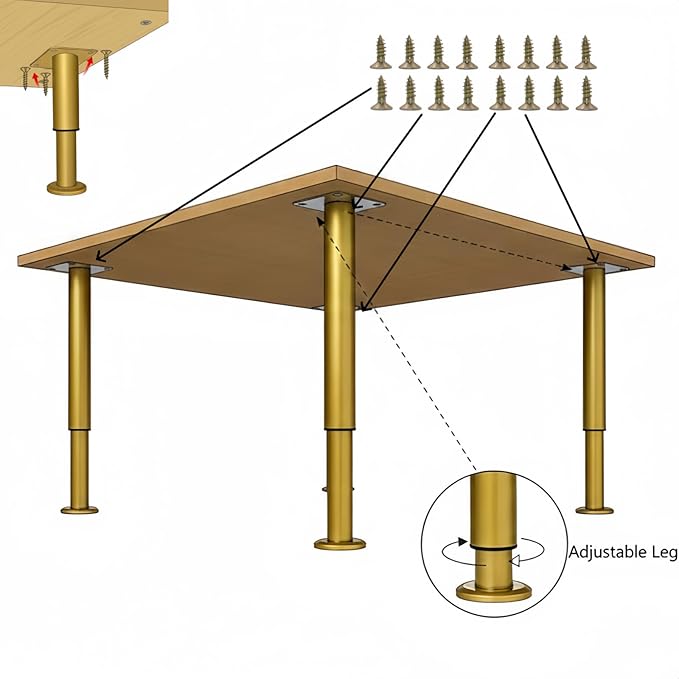 4PCS Adjustable 3.1-4.7 Inch Metal Furniture Legs Brass Furniture Replacement