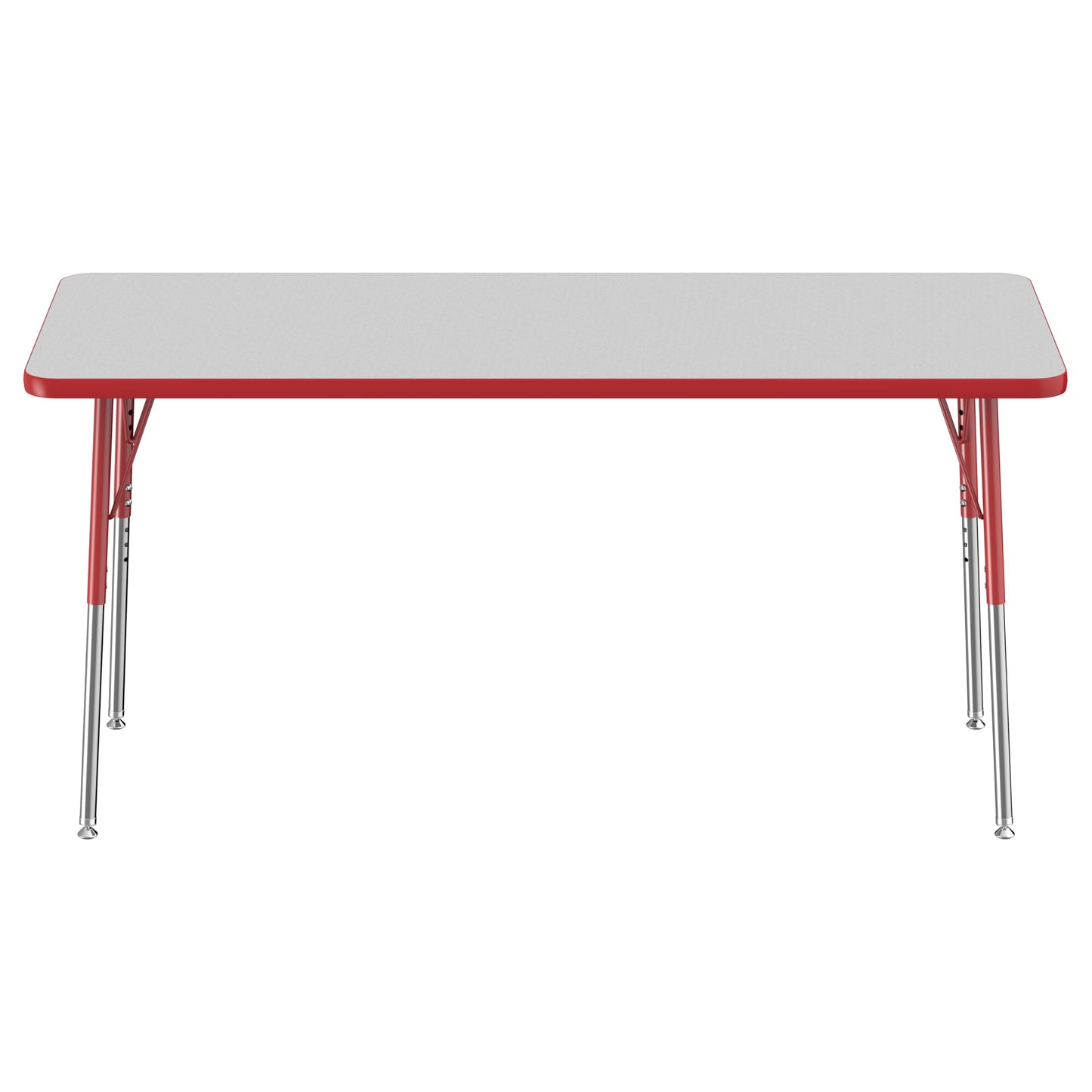 FDP Rectangle Activity School and Office Table (24 x 60 inch), Standard Legs with Swivel Glides, Adjustable Height 19-30 inches - Gray Top and Red Edge