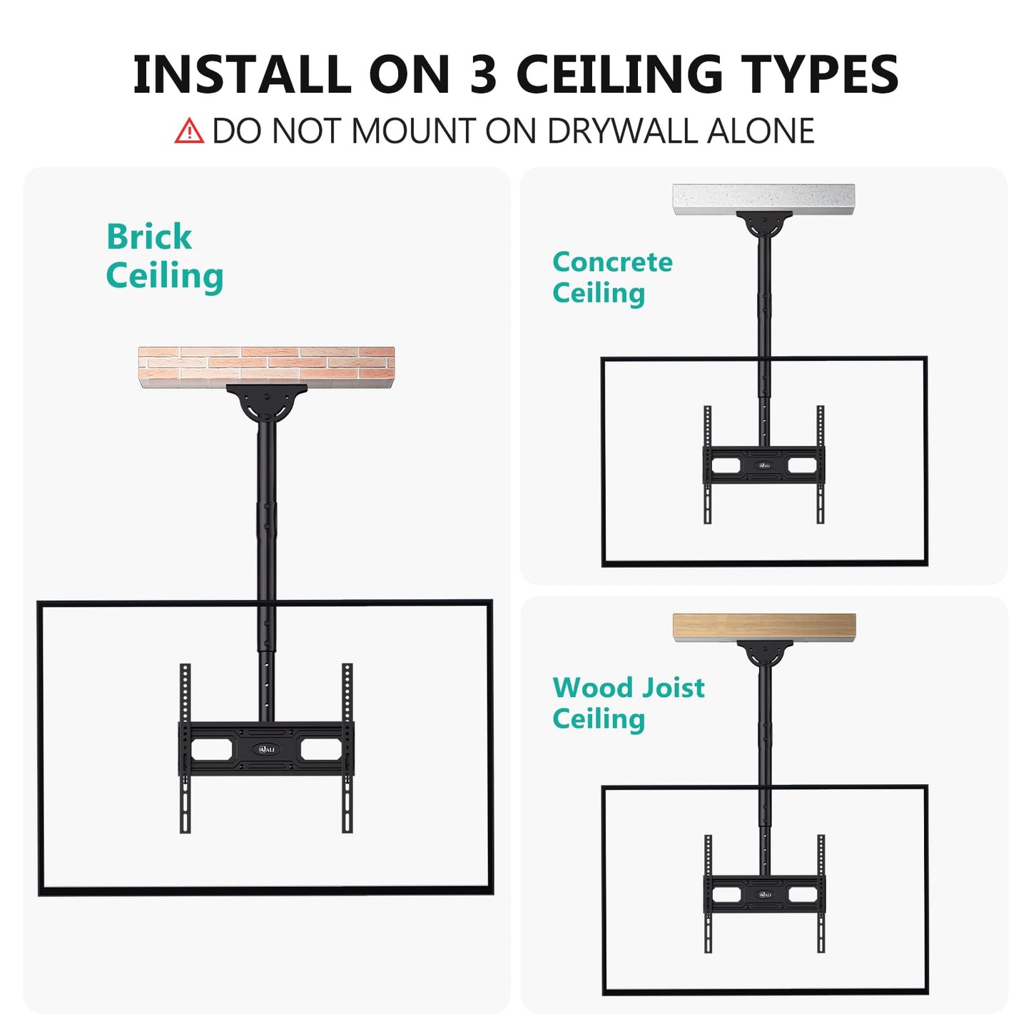 WALI Ceiling TV Mount Long Arm, Full Motion Adjustable Bracket Fits Most LED, LCD TVs 26 to 65 inch, up to 99lbs, Height Extension up to 35.8 Inch, Mounting Holes up to 400x400mm (CM2665XL-P), Black