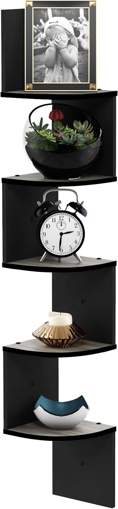 Furinno Rossi Wall Mount Floating Corner Shelf, 5-Tier Radial, French Oak