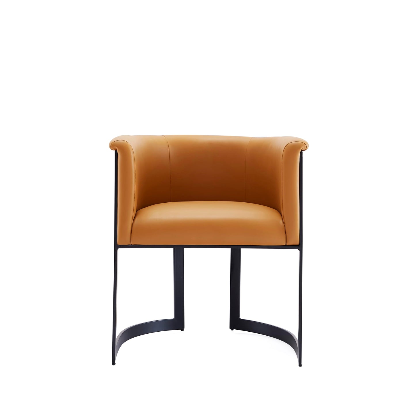 Manhattan Comfort Corso Faux Leather Upholstered Dining Chair, Barrel-Style Foam Padded Seat, Unique Geometric Metal Frame, Fully Assembled Accent Furniture, Tan