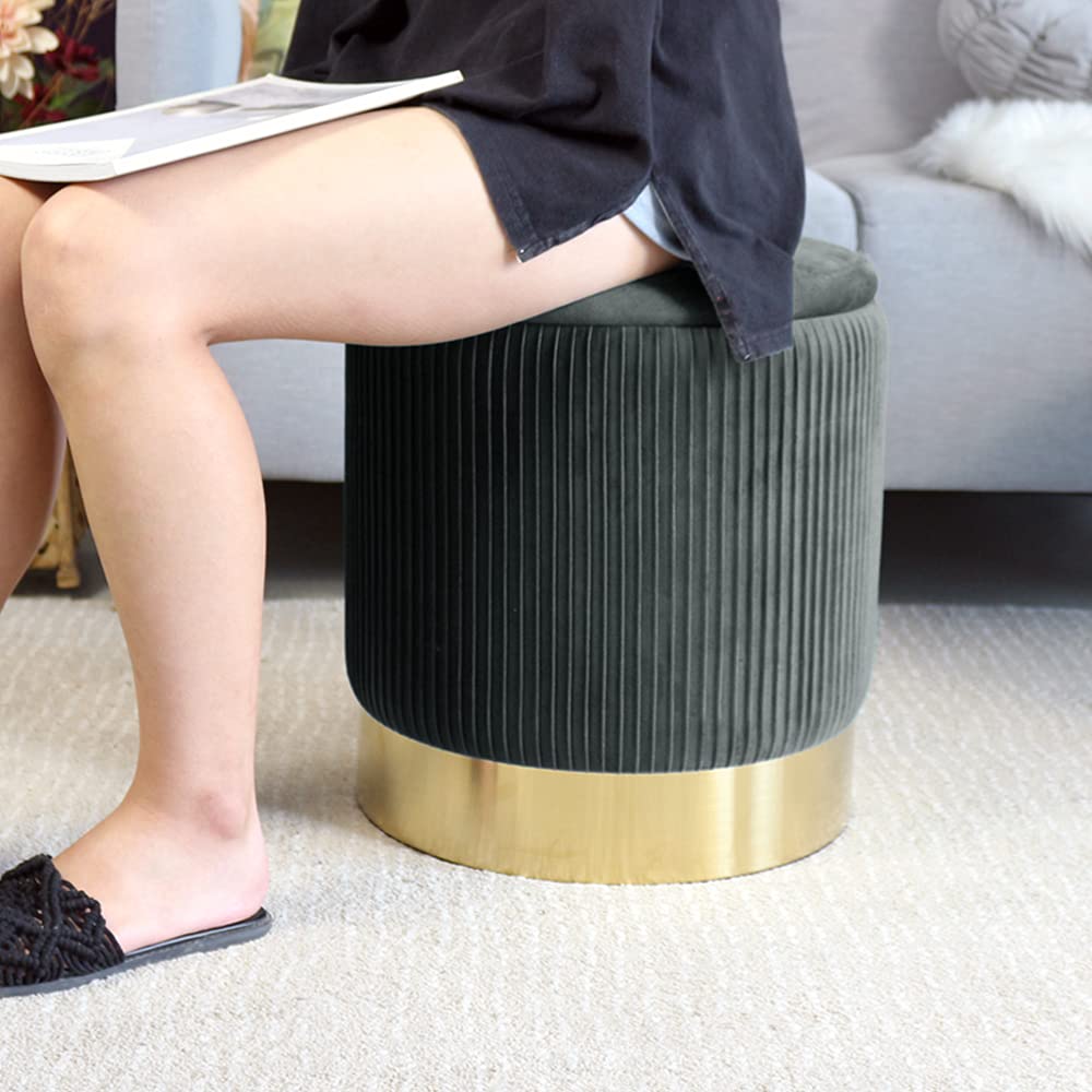 2BYF Round Ottoman with Storage Set of 2 Upholstered Velvet Vanity Stool Small Ottoman Coffee Table, Foot Stool, Removable Lid, for Living Room, Bedroom, Hallway, Easy Assembly (Gray)
