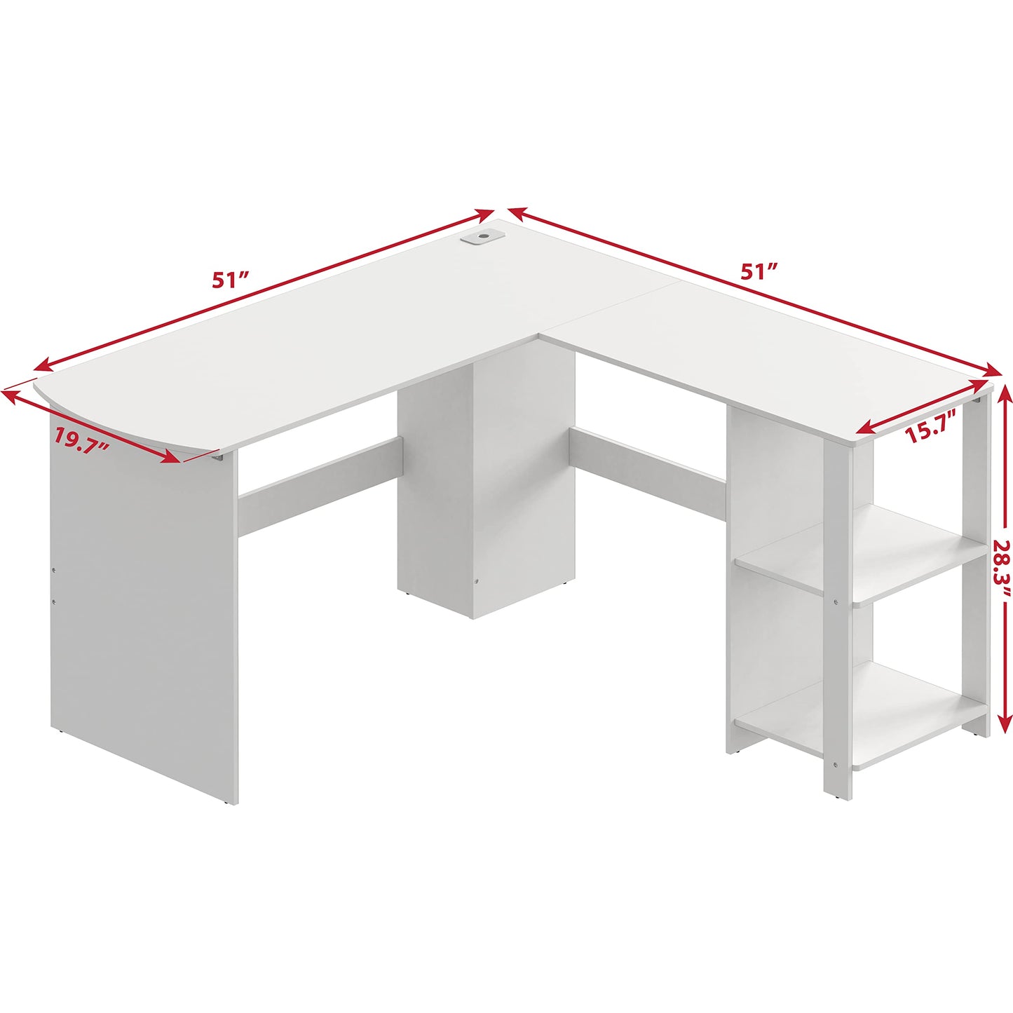 SHW 51 x 51 Inches L-Shaped Home Office Wood Corner Desk wtih Storage, White