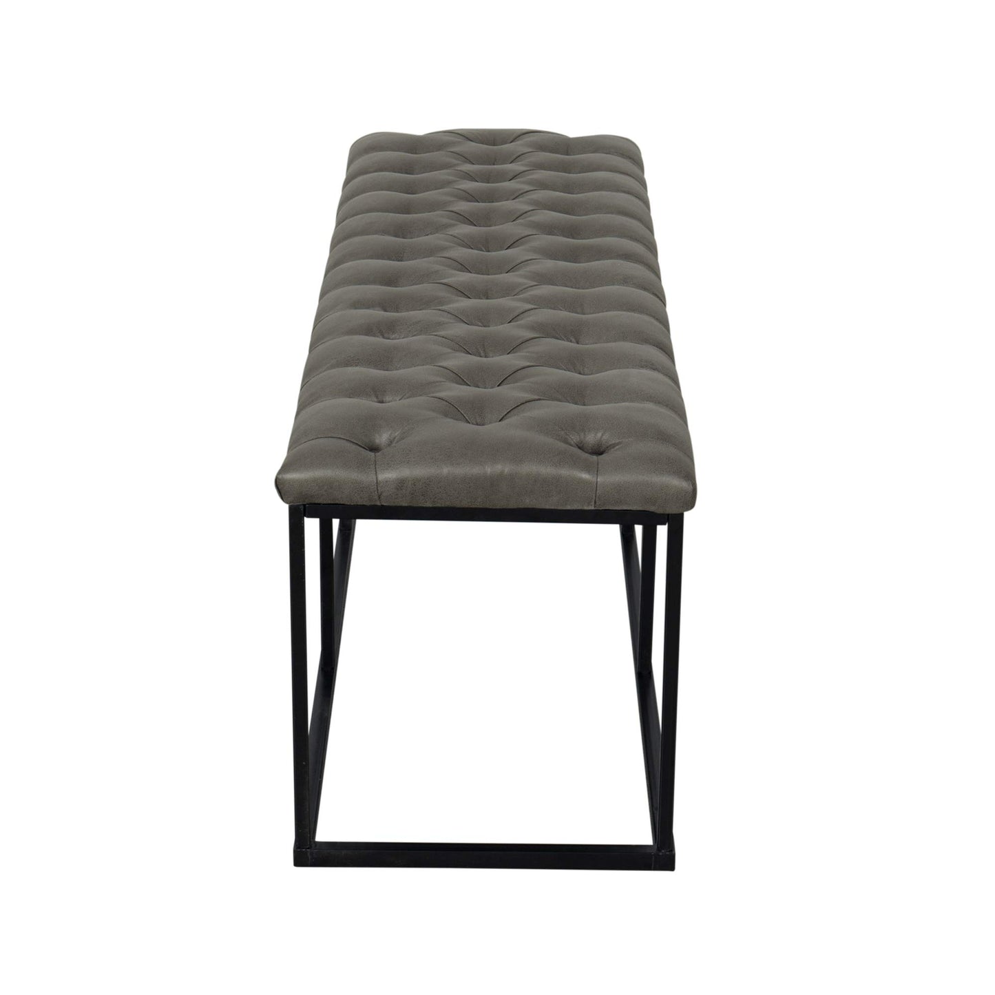 HomePop Upholstered Button Tufted Decorative Bench with Metal Base, Gray Faux Leather