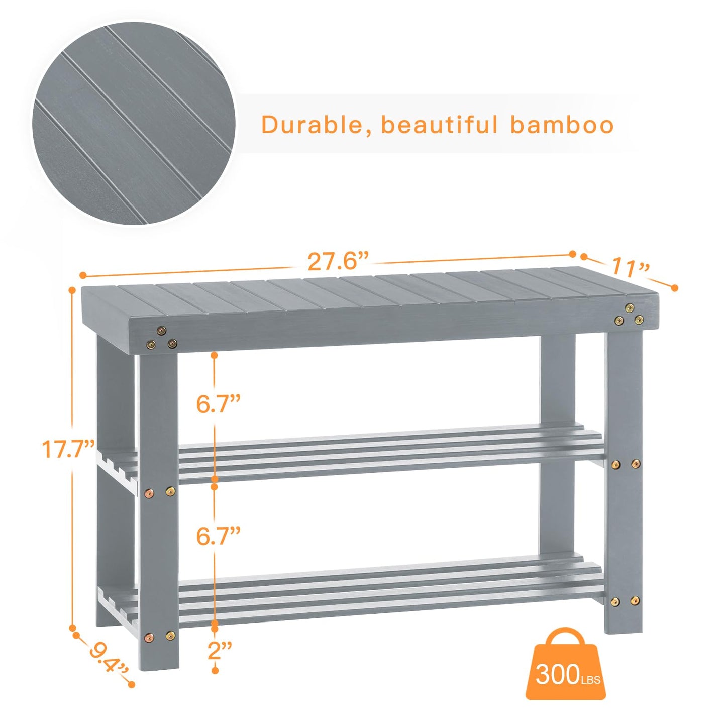 Apicizon Bamboo Shoe Storage Bench for Living Room, Entryway Storage Premium Shoe Organizer or Entryway Bench, Grey