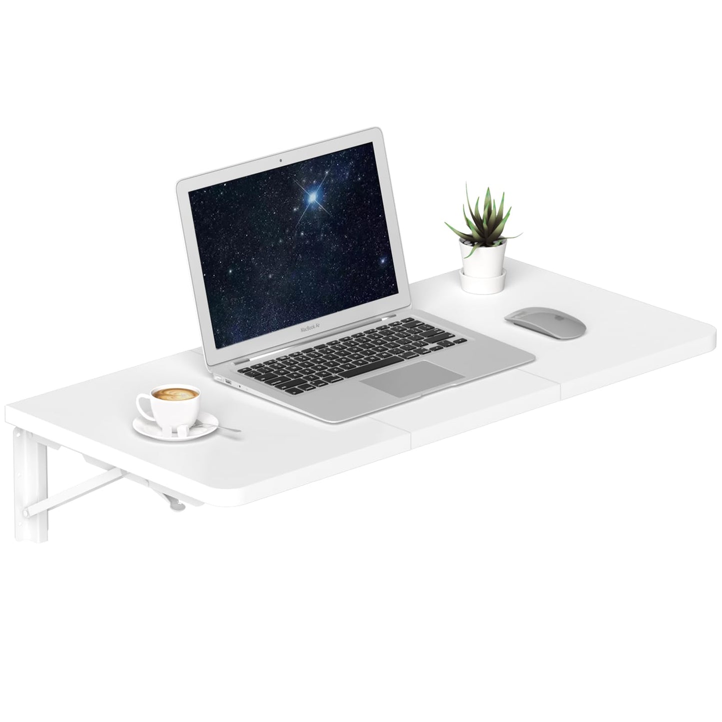 TEAMIX Wall Mounted Desk, White Folding Table for Small Spaces, Wall Floating Desk with Heavy Duty Brackets for Laundry Room,Kitchen,Office Storage