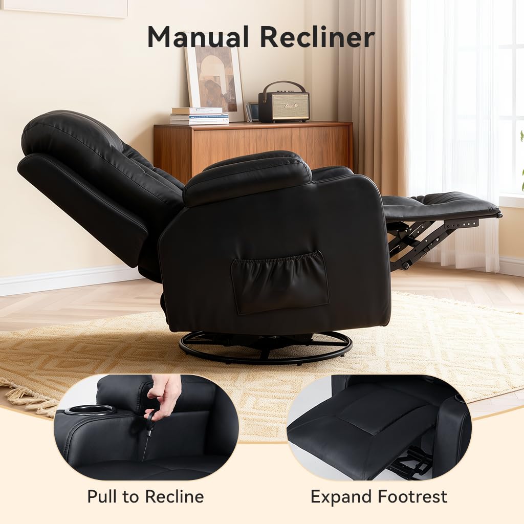 COMHOMA Living Room Furniture Set,Faux Leather Manual Recliner Sofa Sets with Cup Holders,Reclining Couch,Loveseat and Armchair,3+2,Black