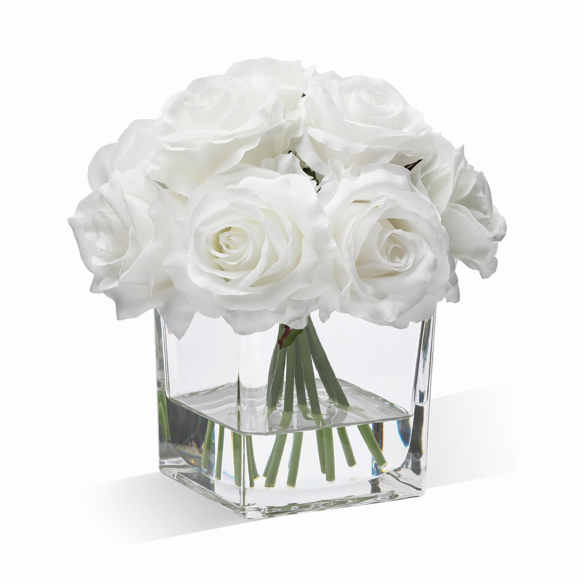 WELL KNOWN Rose Artificial Flowers in Vase with Faux Water, Ivory White Silk Rose Table Centerpieces for Home Coffee Table Decor, Fake Roses Flower Arrangements for Office Hotel Lavatory Decor