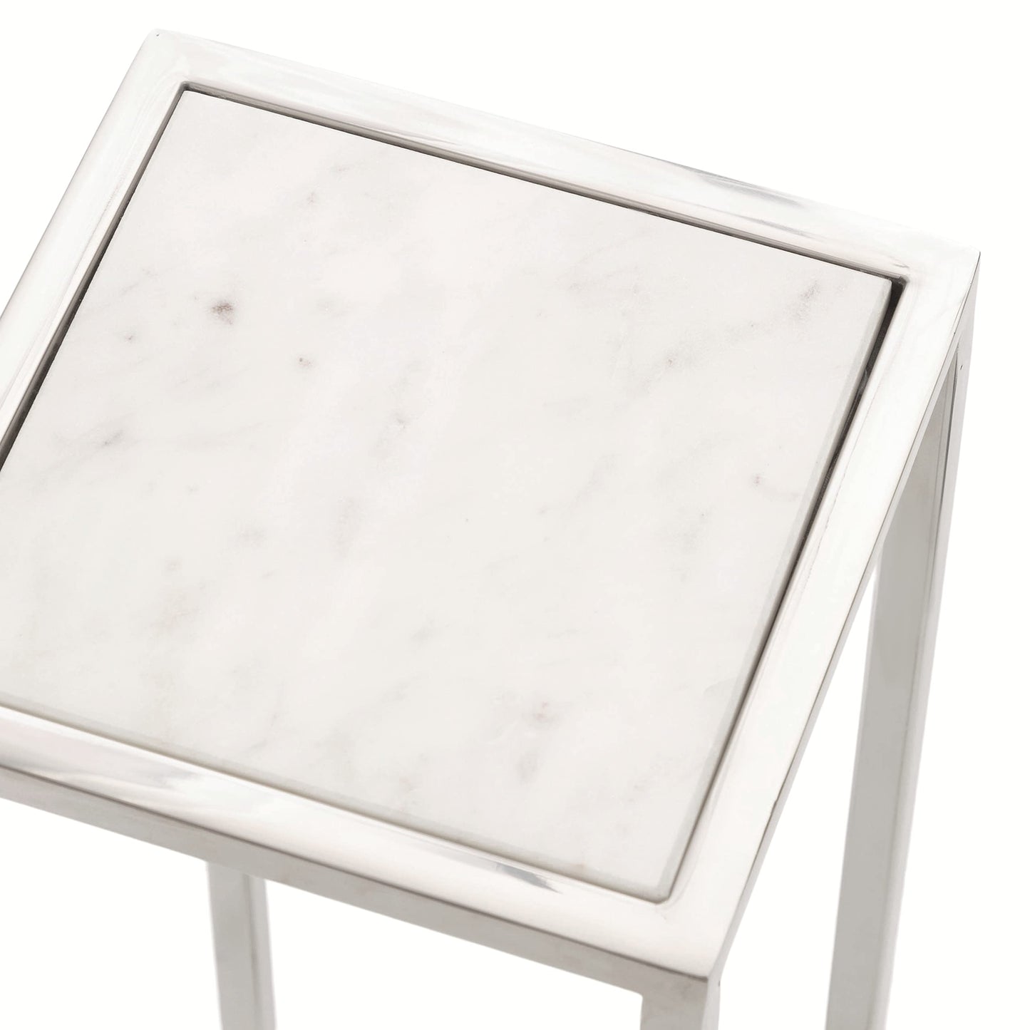 Kate and Laurel Jaspur Modern Glam Drink Table, 7 x 7 x 21, White and Silver, Decorative Metal and Marble Accent Martini Cocktail Table for Display and Storage