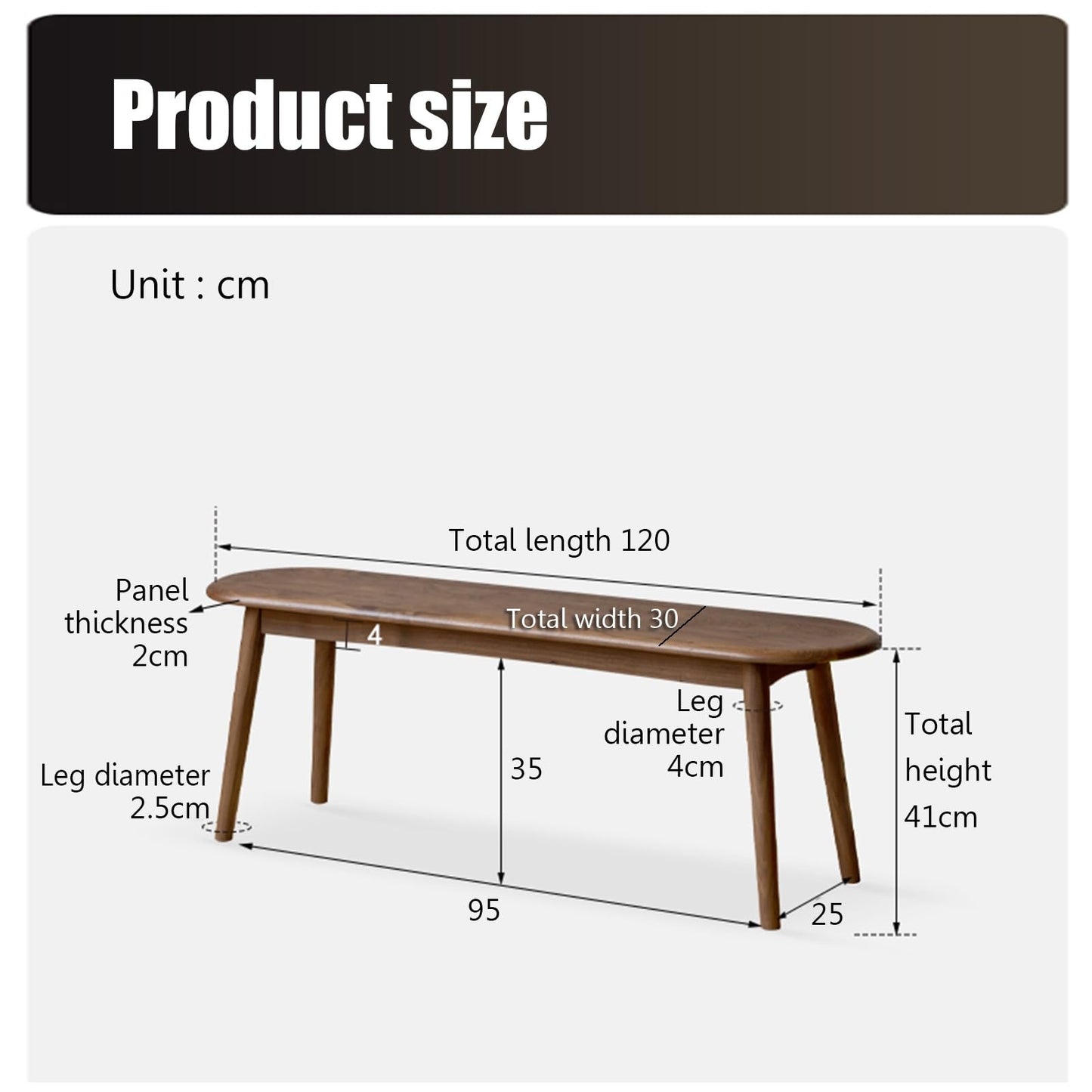Entryway Bench,Wooden Table Bench,Solid Wood Dining Bench,Bedroom End of Bed Bench w/Rounded Corner, Outdoor Indoor Use for Patio, Park, Porch and Lawn(120 * 30 * 41cm)