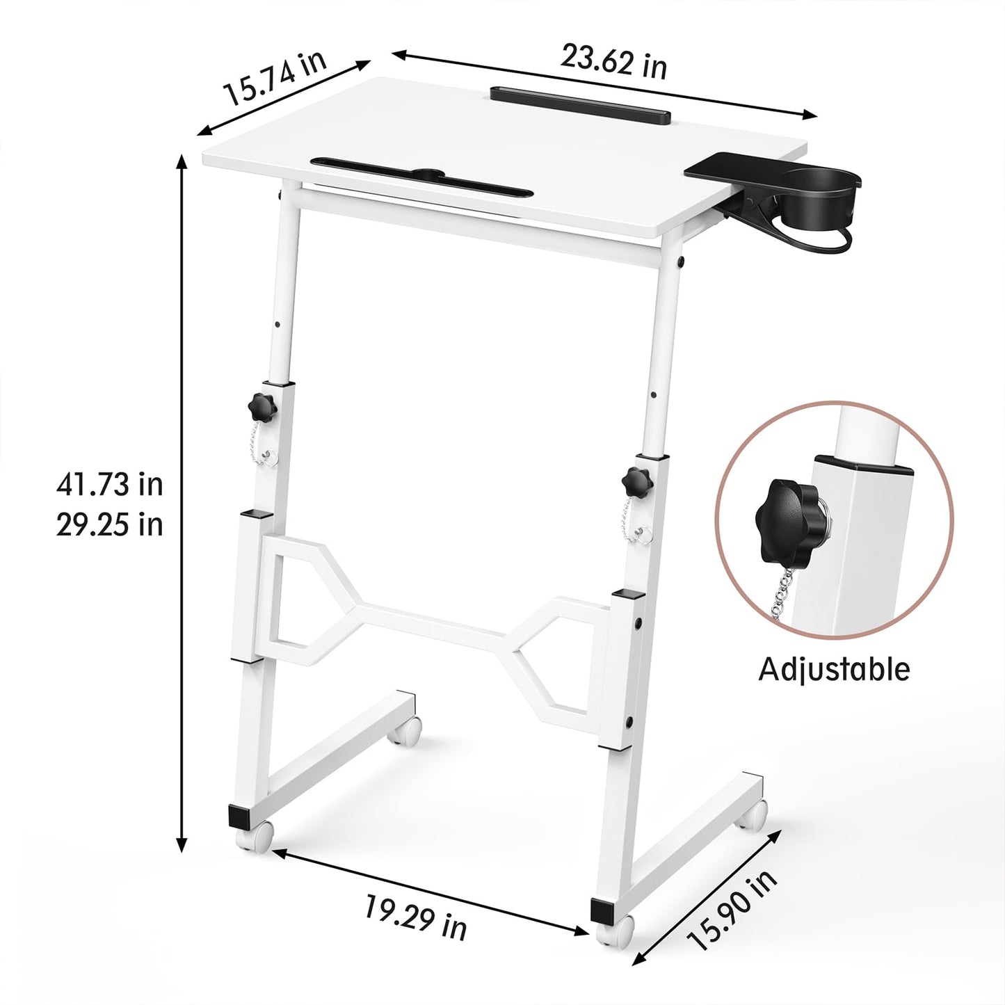 Enayplon Small Standing Desk with Wheels, Portable Treadmill Desk, Rolling Desk Adjustable Height for Laptop, Mobile Standing Table for Walking Pad, Bedside Table