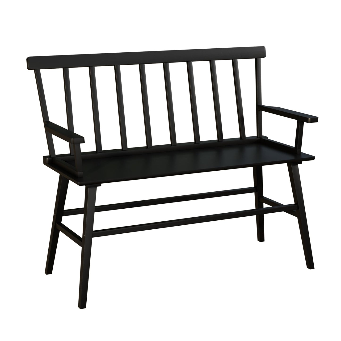 Wisuce Essentials Bamboo Dining Bench, Entryway Bench with Spindle Back Farmhouse Wood Windsor for Foyer Balcony Living Room (Black)