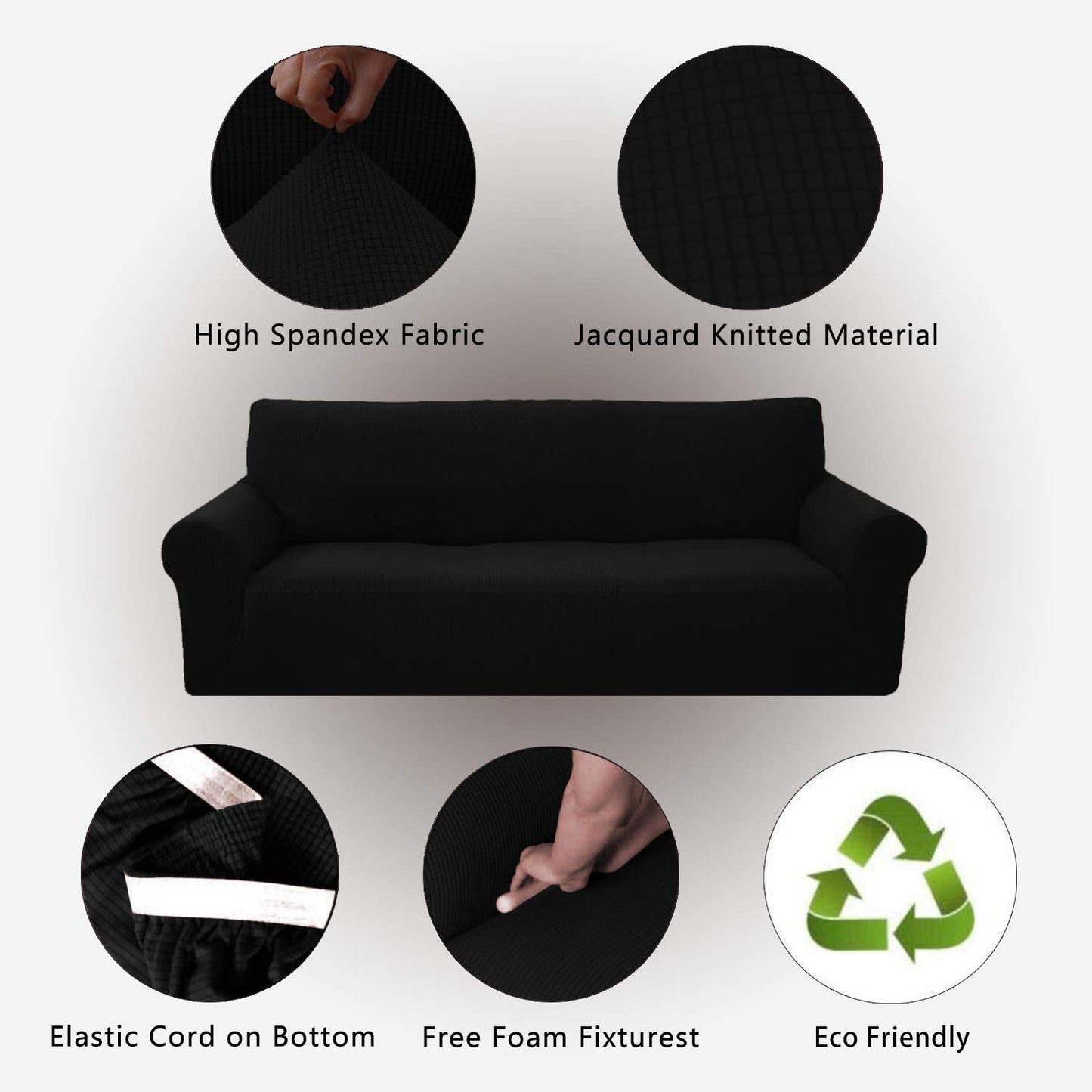 Sapphire Home 2-Piece Sofa and Loveseat Slipcovers, Couch and Loveseat Covers Set, Form fit Stretch, Wrinkle Free, Furniture Protector, Premium Brushed Sofa Covers for Living Room (Black)