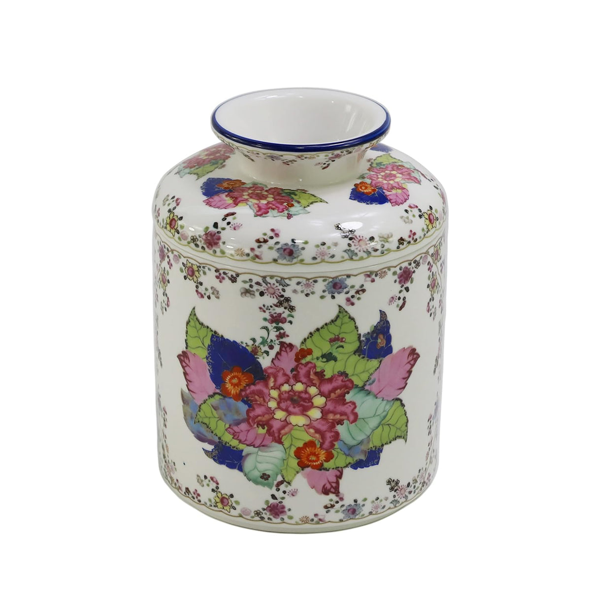 SYNWISH Tobacco Leaf Pattern Floral Round Porcelain Tissue Box Cover 6.7", Facial Tissue Holder Storage for Bathroom Vanity, Countertops, Dressers, Parlors and Offices Home Décor