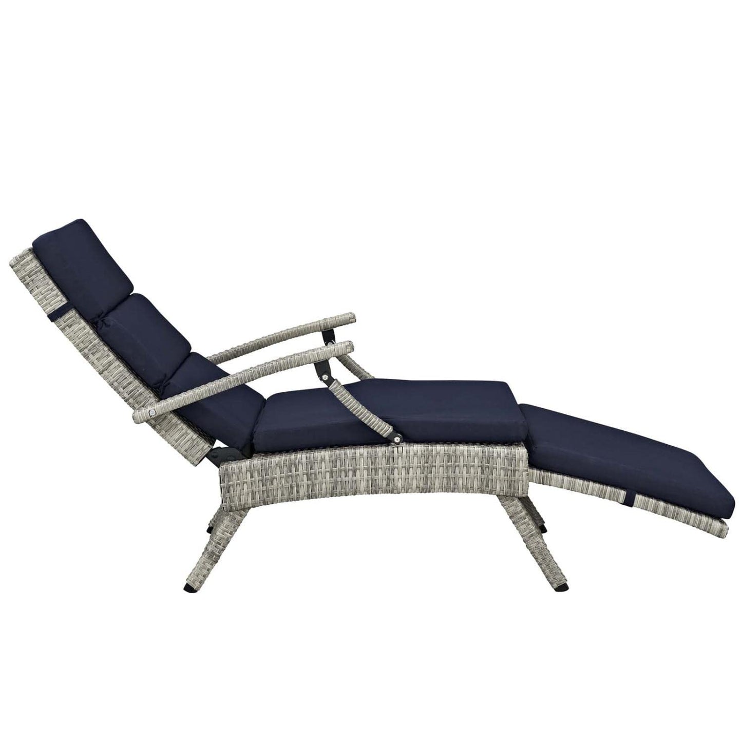 Modway Envisage Outdoor Patio Wicker Rattan Chaise Lounge in Light Gray Navy