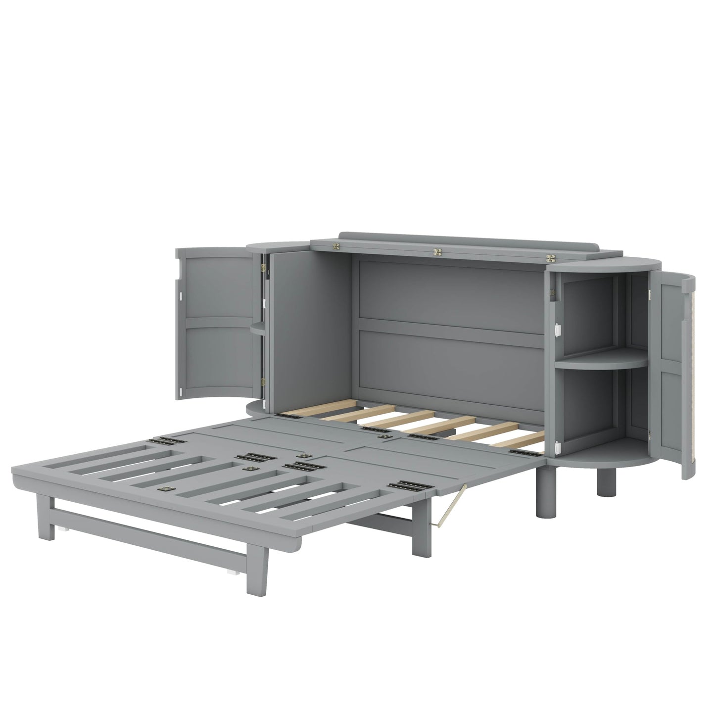 YunNianYang Murphy Bed with Hidden Storage & Modern Woven Design (Gray, Queen)