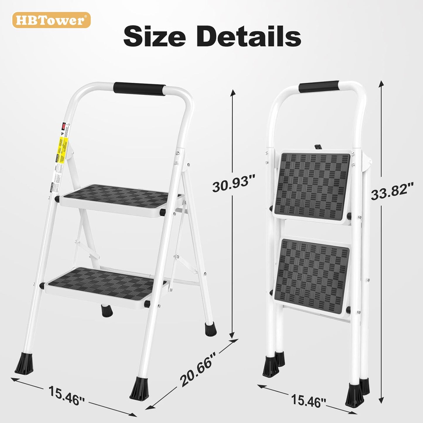 HBTower Step Ladder, Folding Step Stool with Wide Anti-Slip Pedal, Sturdy Steel Ladder, Convenient Handrail, Lightweight, Portable Steel Step Stool