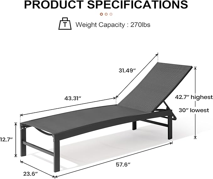 Crestlive Products Outdoor Lounge Chairs, Aluminum Pool Chaise Lounge Chairs