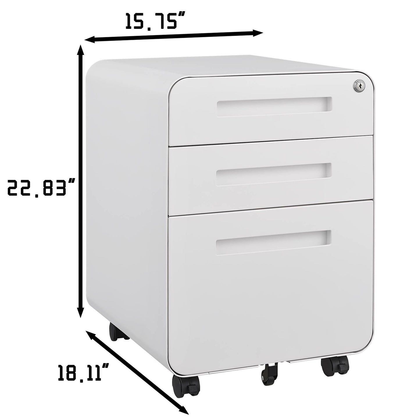 GarveeHome 3 Drawer Mobile File Cabinet with Lock, Under Desk Metal Filing Cabinet for Home Office, Under Desk Storage with 5 Wheels for A4/Letter/Legal Size, Fully Assembled
