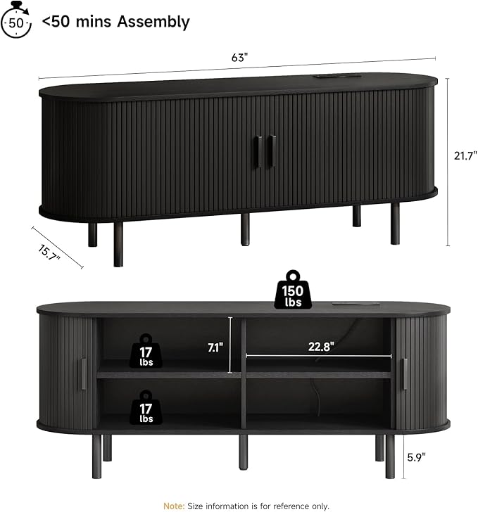 ONBRILL 63" TV Stand with Power Outlet
