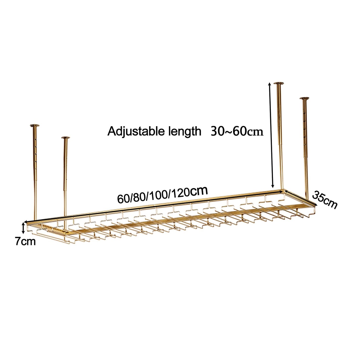 GFRWKCEX Ceiling Racks Hanging Wine Glass Shelf Metal Stemware Organizer Holder, Adjustable Height Goblet Storage Shelves for Bar Counter Restaurant Cafe(60x35cm(24x14inch))