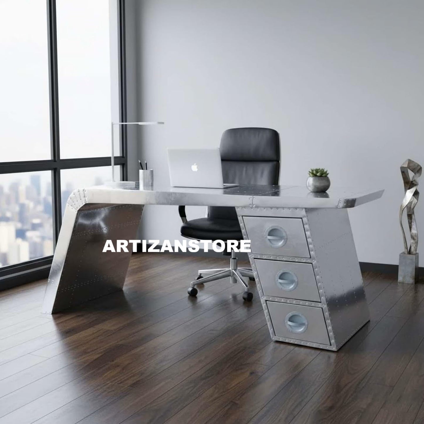 ARTIZANSTORE Industrial Aviator Wing Desk – Aluminum Home Office Desk Design Handmade Industrial Table Home and Office Decor