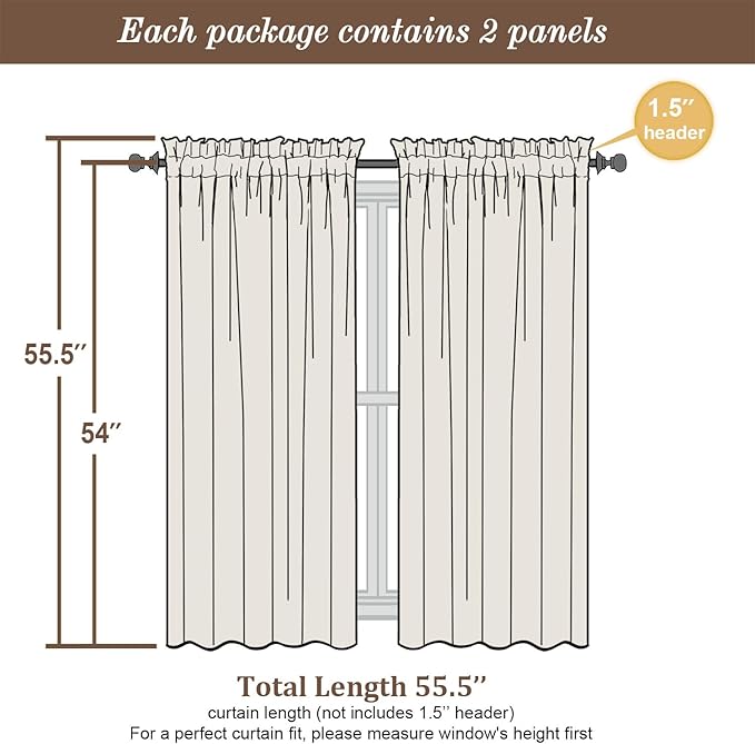 Chyhomenyc Semi Sheer Curtains 54 Inch Length