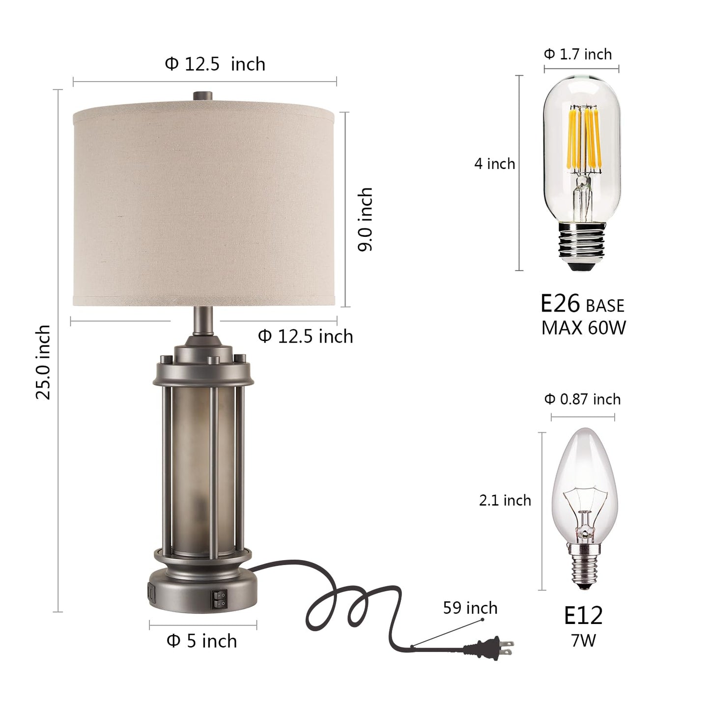 AIEAMPDO Set of 2 Farmhouse Bedroom Table Lamps with 2 USB C+A Ports