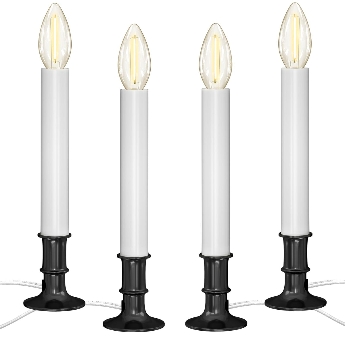 Electric Window Candle Lights with Auto Sensor, Dusk to Dawn Candle Lamps with Nickel Plated Base, 9 Inch Plug in Window Lights with 0.6W LED Shatterproof E12 Bulbs for Christmas Decor, 4 Pack