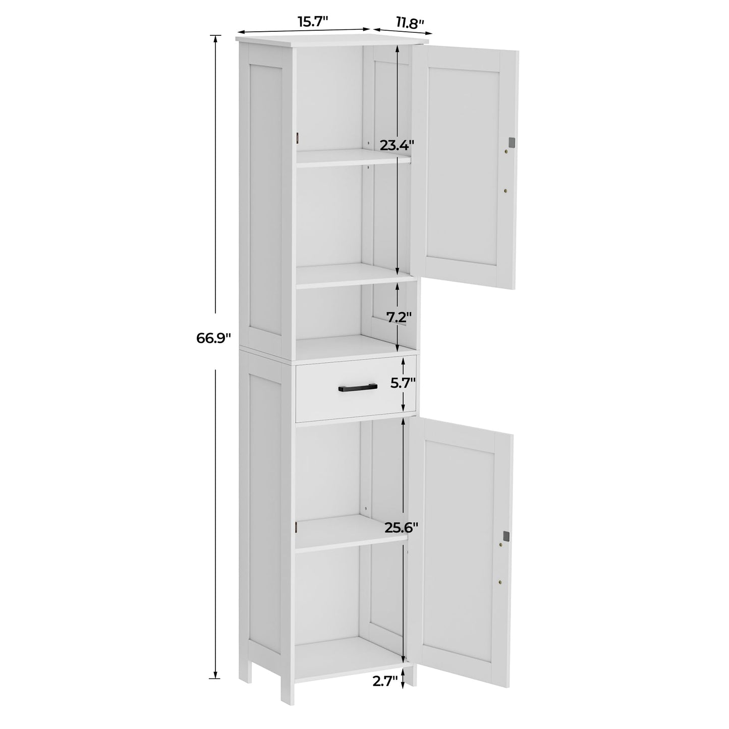 Homhedy 67" H Tall Bathroom Storage Cabinet with 2 Barn Doors and 1 Drawer, Narrow Storage Unit, Adjustable Shelves, Floor Cabinet for Bathroom, Living Room, Entryway, Kitchen, White, (15.7" W)
