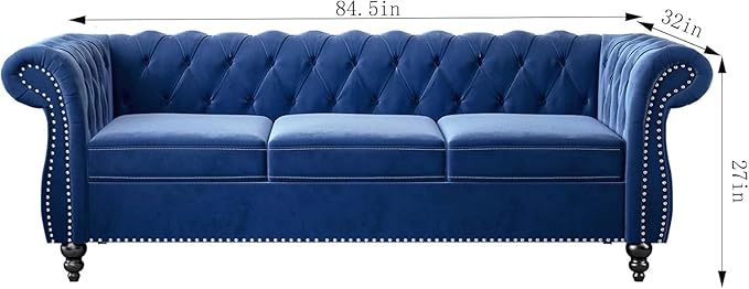 Mid-Century 3 Seater Sofa, Velvet Couch
