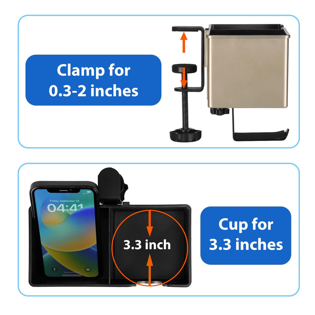 Rosyline 3-in-1 Desk Cup Holder & Clip-on Cup Holder, Clip on Desk Organizer – with Anti-Spill Function, Keeps Your Coffee, Headset, Phone & Pens Within Easy Reach, for Office Desk (Champagne)