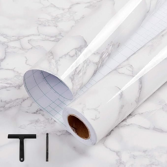 practicalWs White/Grey Marble Contact Paper 17.7" x 196.8", Marble Wallpaper